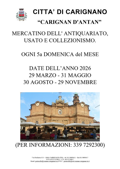 Carignan D'Antan- Mercatino dell’antiquariato, modernariato e vintage nelle piazze