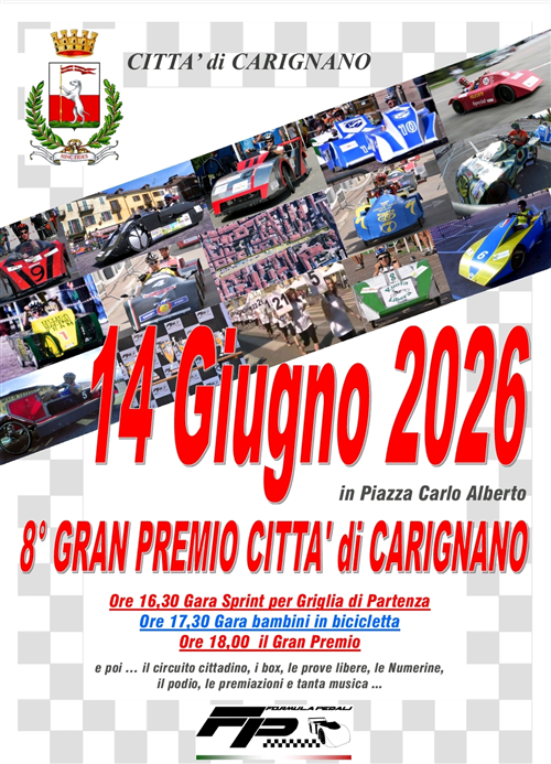 8° Gran Premio Città di Carignano â€“ Formula a Pedali: sport, spettacolo e sostenibilità domenica 14 giugno 2026