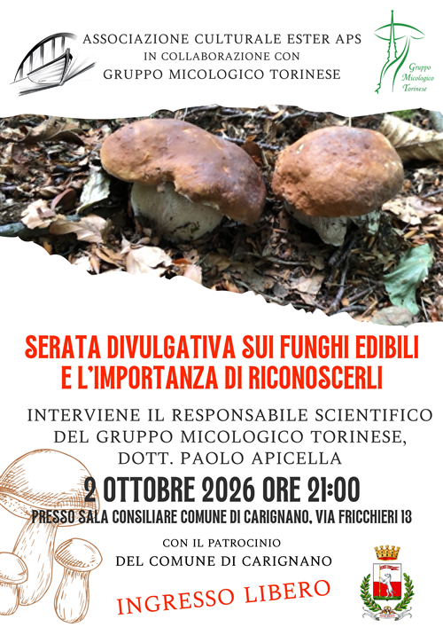 Venerdì 2 ottobre 2026 â€“ Serata divulgativa sui funghi edibili e sullimportanza di riconoscerli