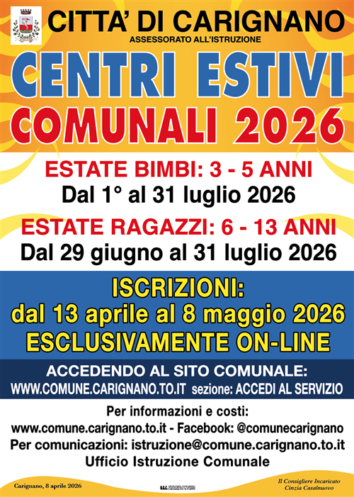 Centri Estivi "Estate Bimbi" ed "Estate Ragazzi" Anno 2026